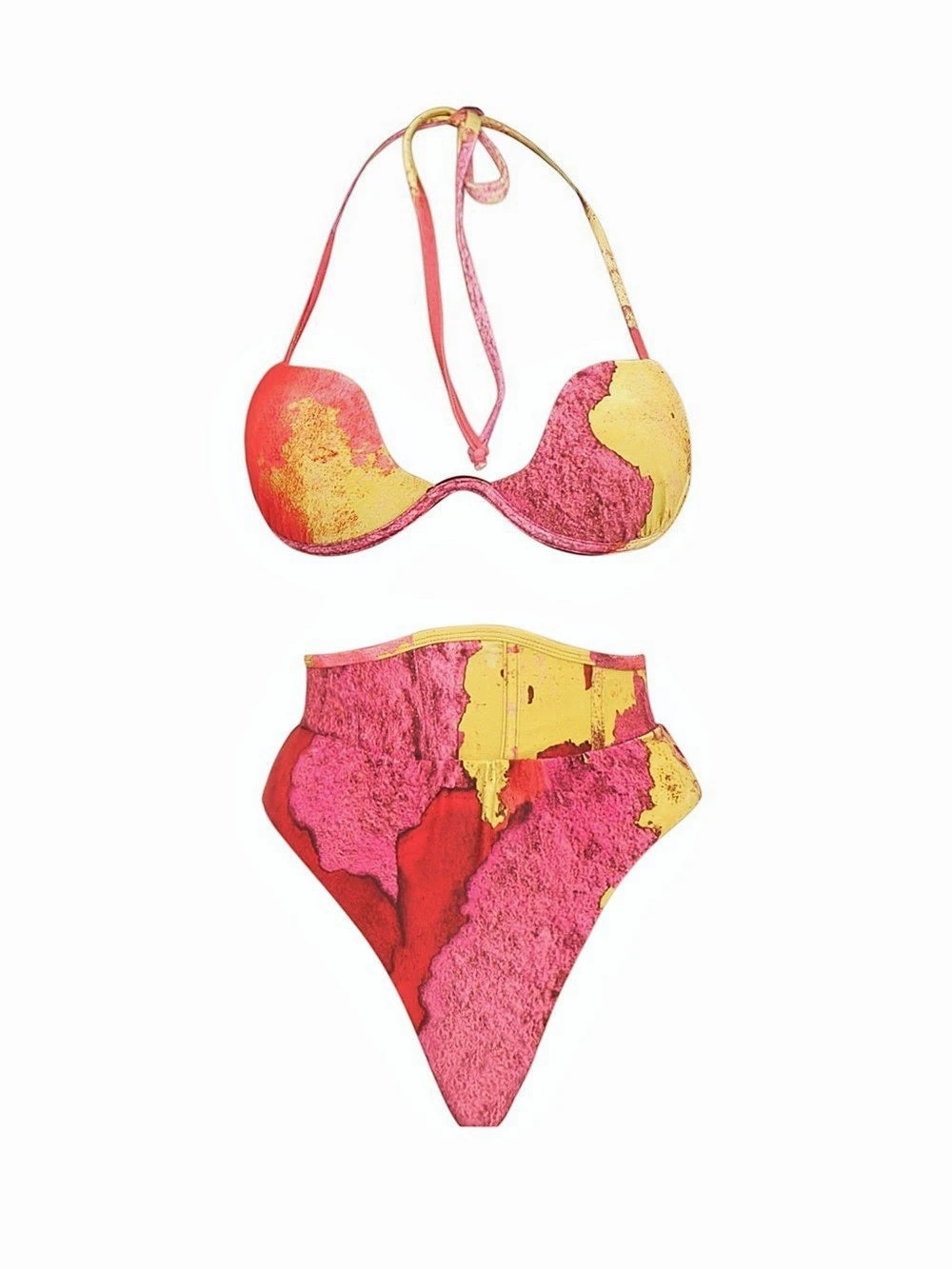 Andrea Iyamah Gura Corset Bikini Set Eros Print Pink Red Yellow